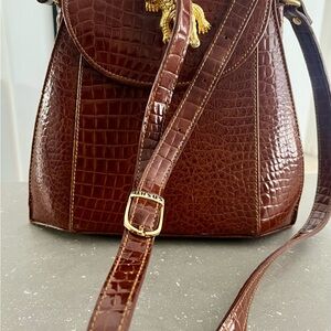 Sasha Brown Crocodile Embossed Crossbody Bag
